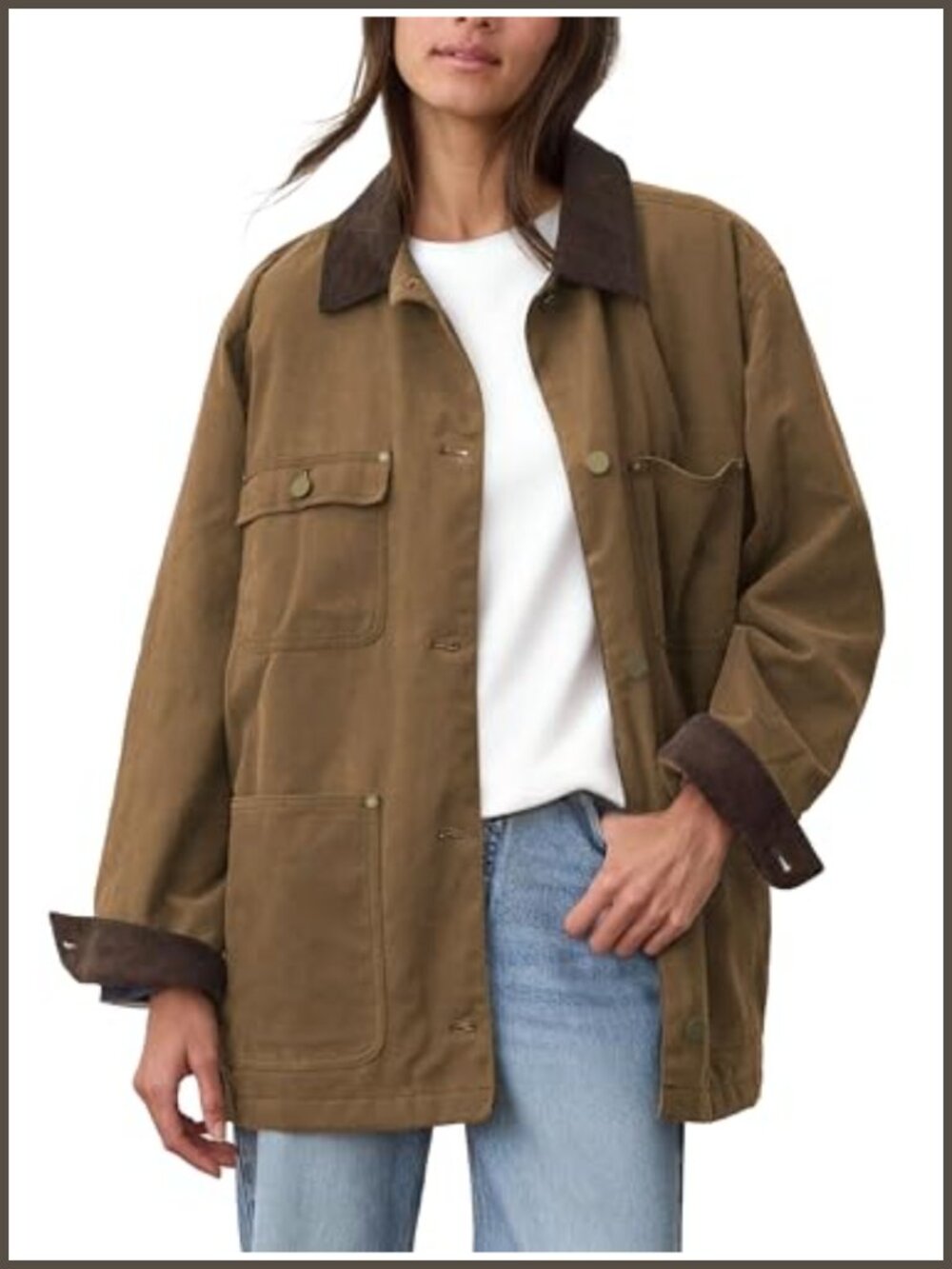 Oversized Cotton Utility Barn Jacket Corduroy Collar Coat
